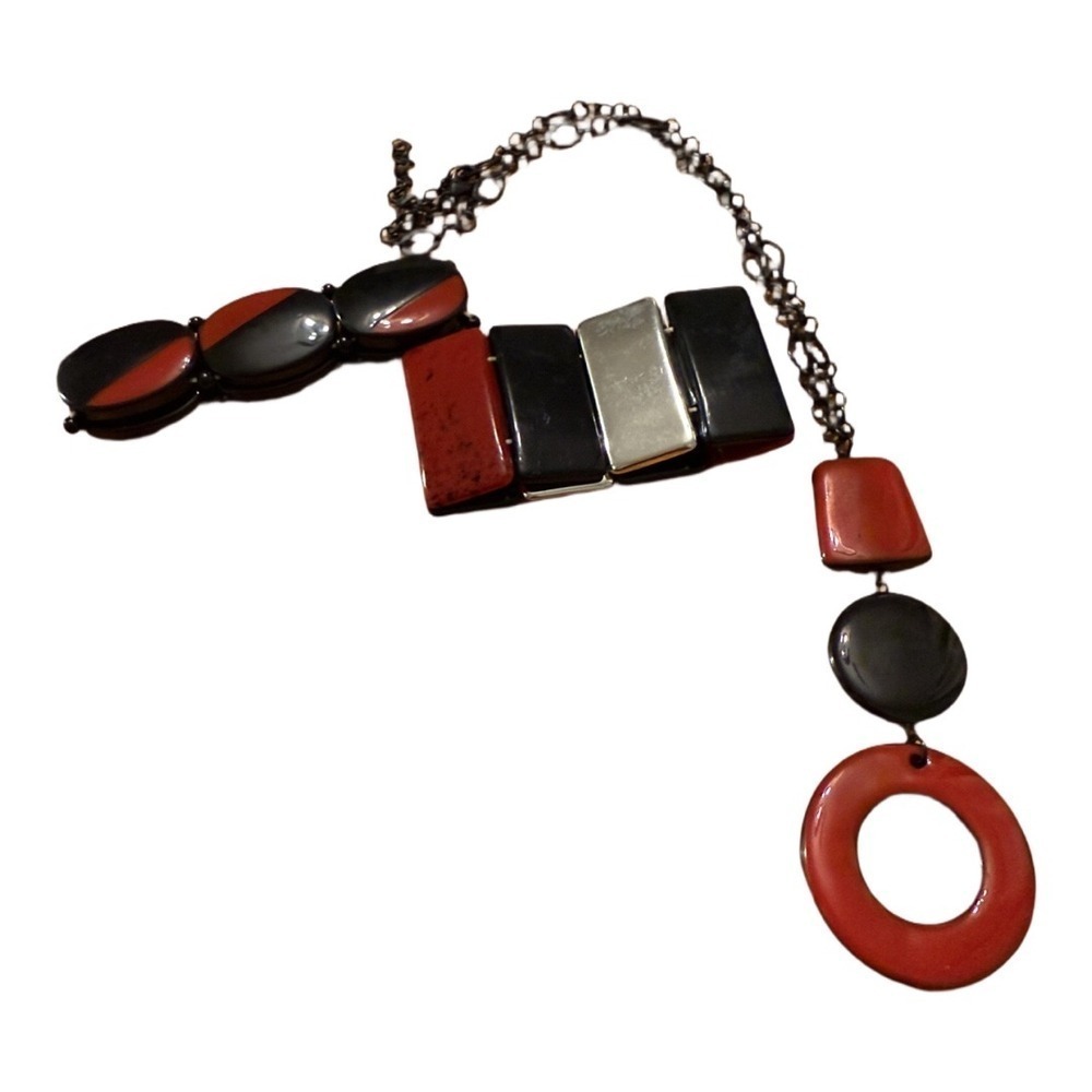 Vintage chunky Red Black Jewelry Set Necklace Bracelets Maximalist Retro